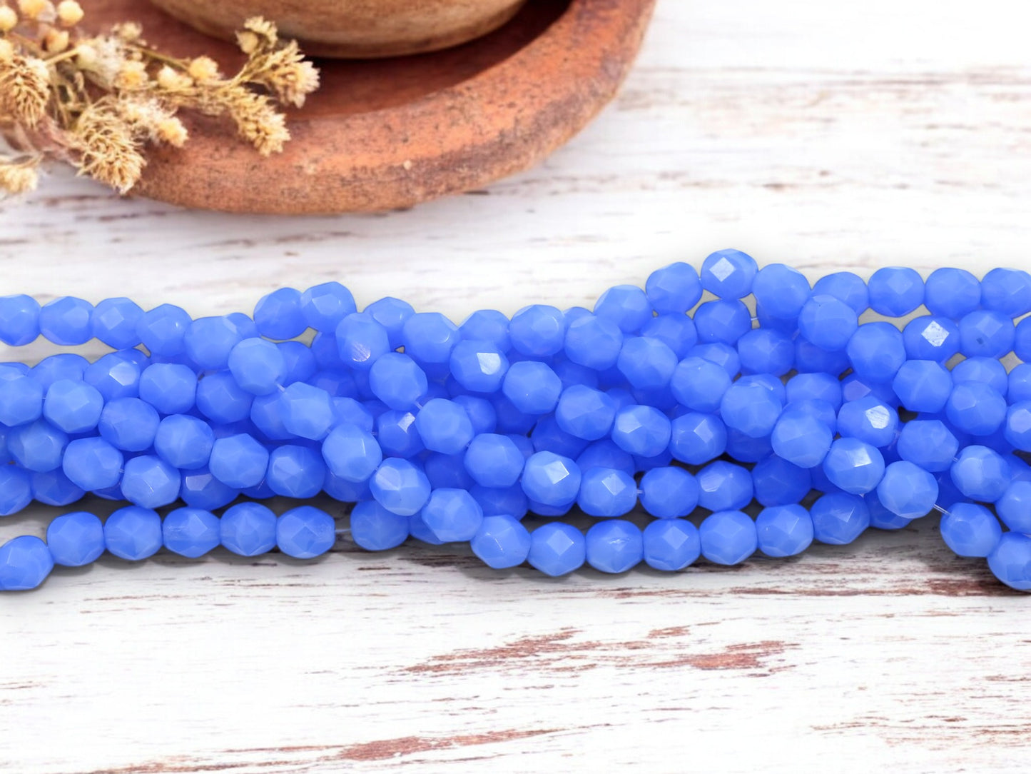 *25* 6mm Milky Sapphire Fire Polished Round Beads