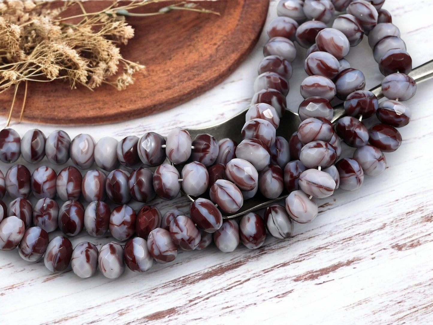 *25* 6x8mm Blended Burgandy Lavender Fire Polished Rondelle Beads
