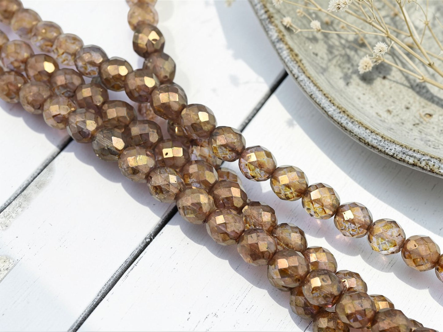 *20* 10mm Bronzed Crystal Rosaline Fire Polished Round Beads