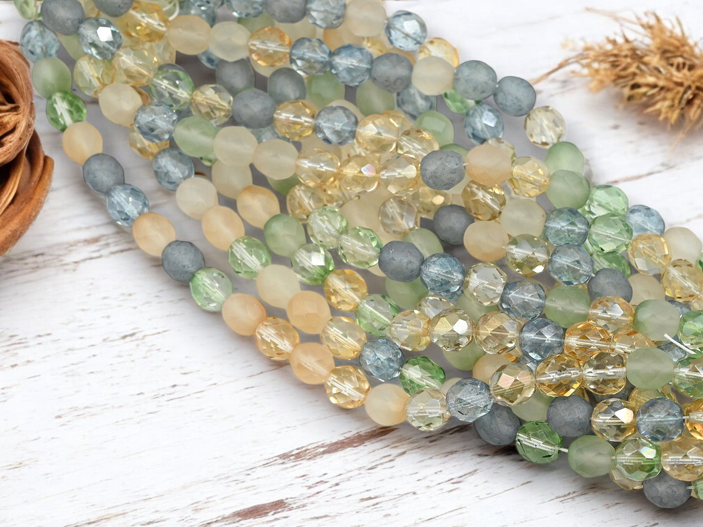*25* 8mm Mixed Tone Fire Polished Round Beads