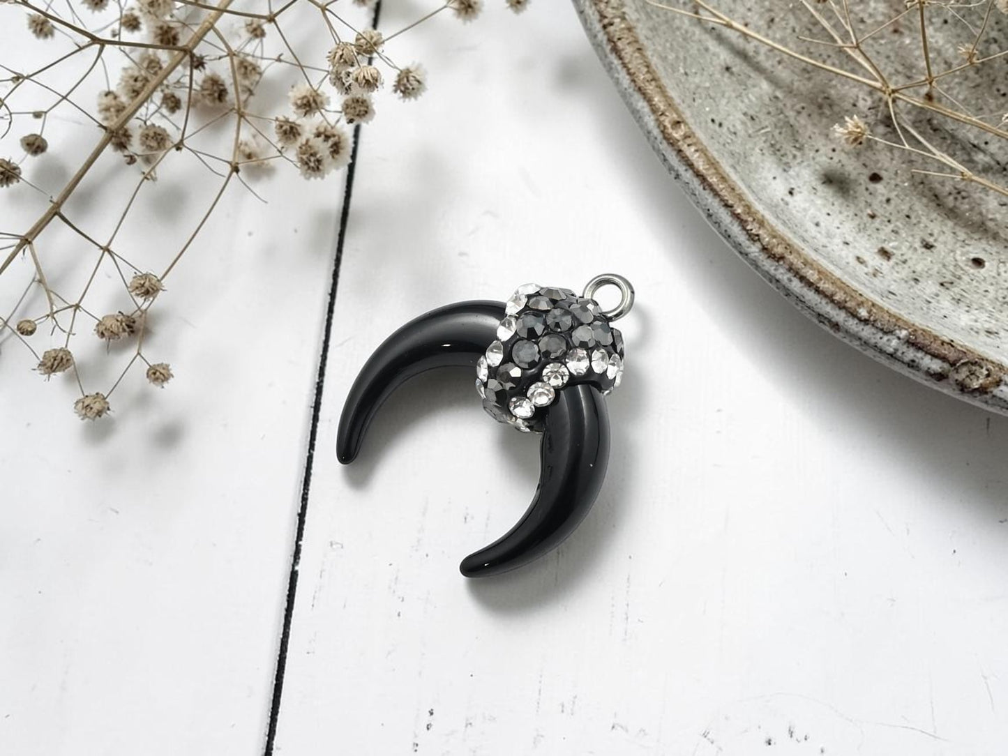 21x18mm Black Micro Pave Horn Crescent Pendant