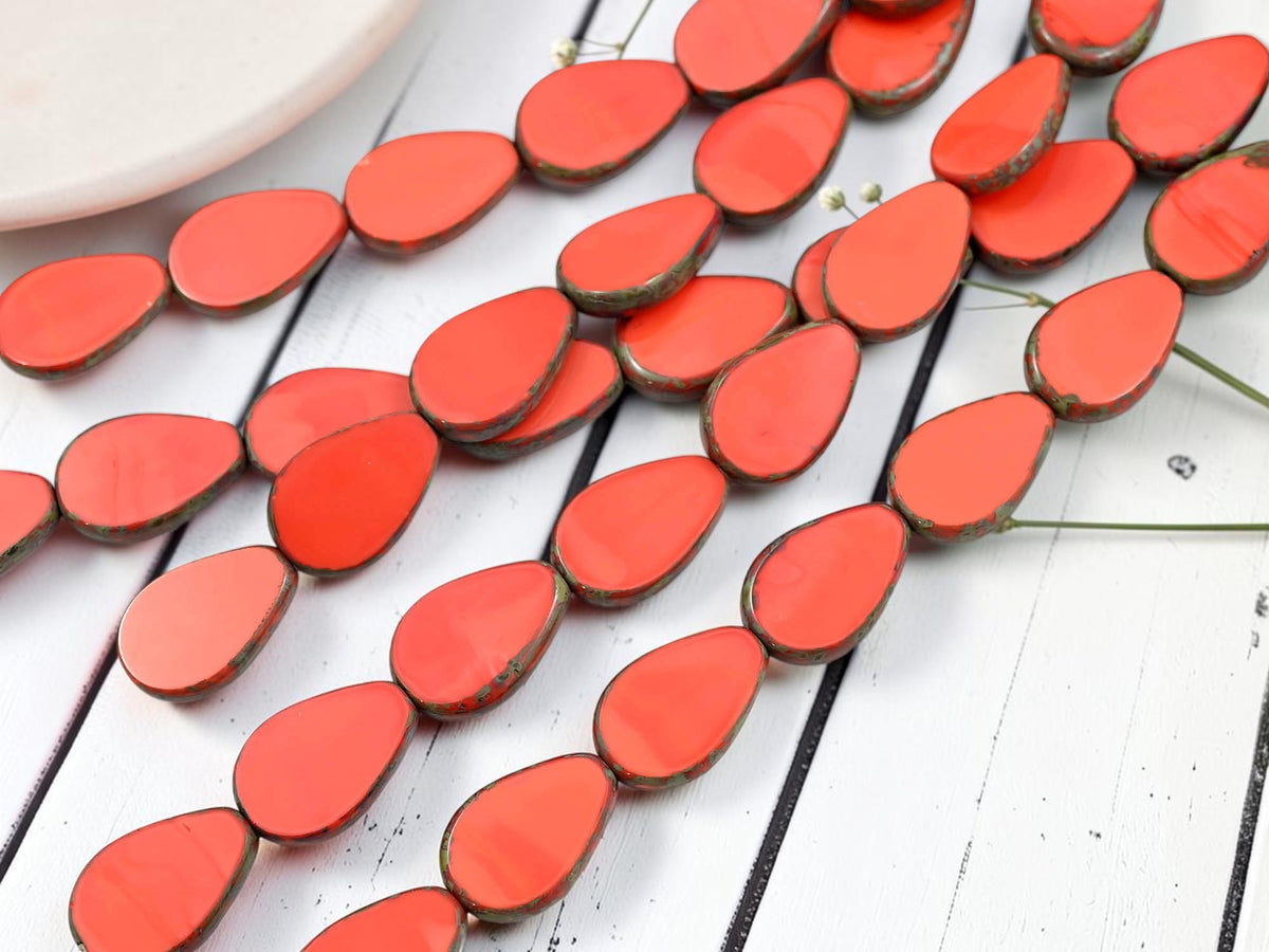 *8* 12x18mm Opaque Orange Picasso Table Cut Flat Teardrop Beads