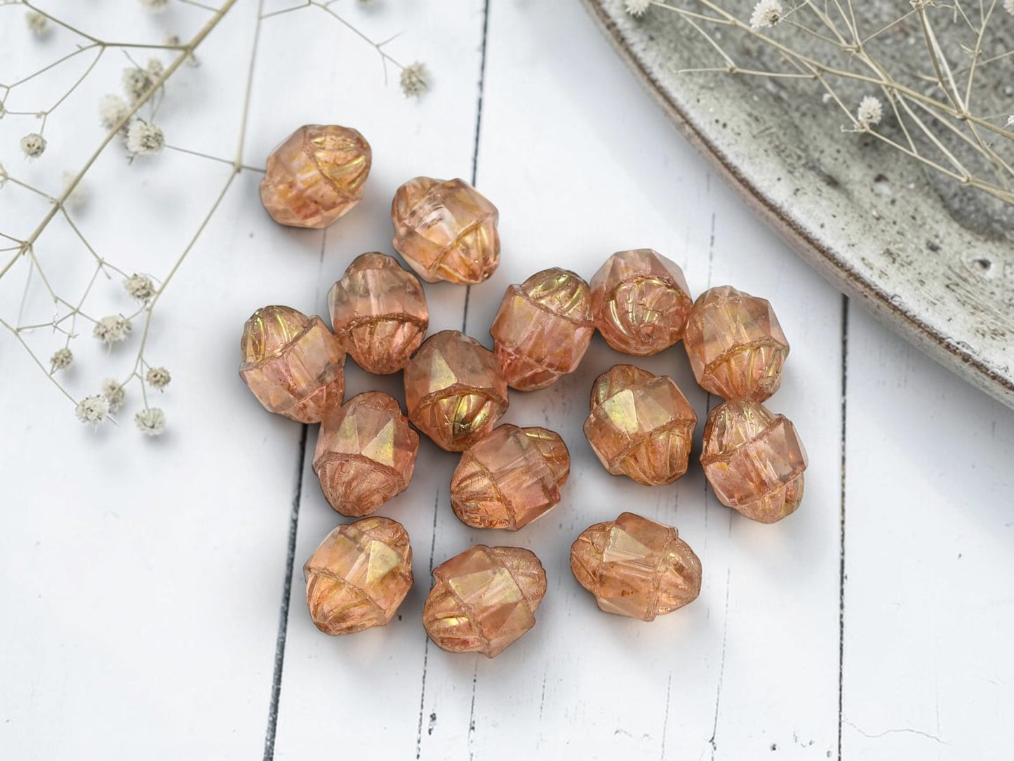*15* 8x10mm Bronzed Peach Fire Polished Turbine Beads