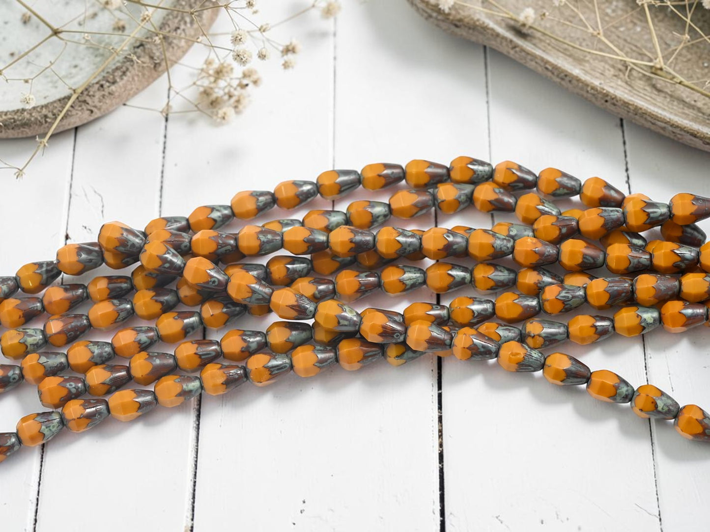 *18* 5x7mm Goldenrod Picasso Faceted Teardrop Beads