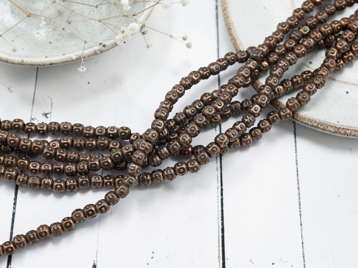 *50* 4mm Antique Copper Dotted Rondelle Spacer Beads