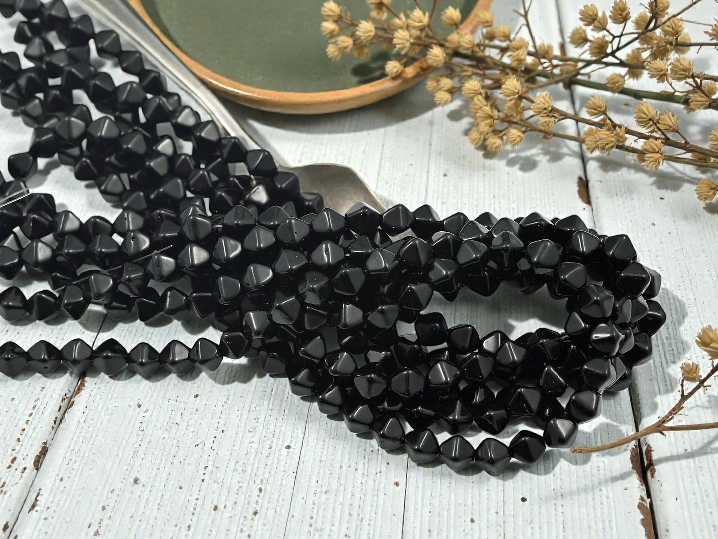 *50* 6mm Opaque Jet Black Lucerna Bicone Beads