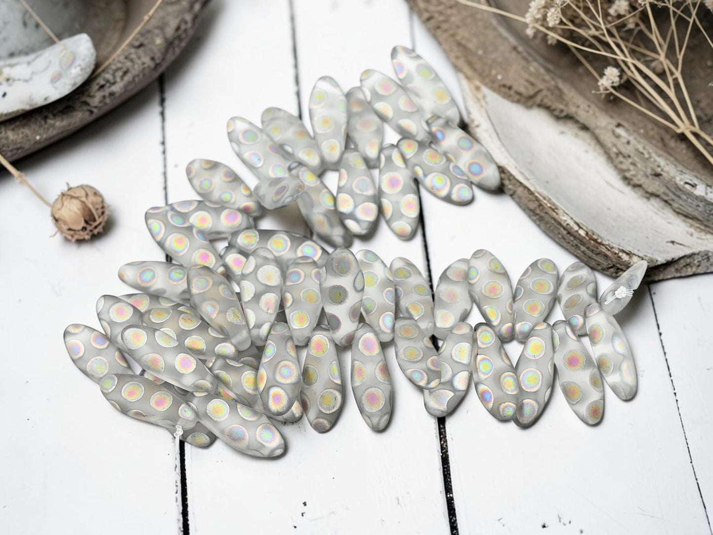 *25* 7x17mm Matte Silver Crystal Peacock Dagger Beads