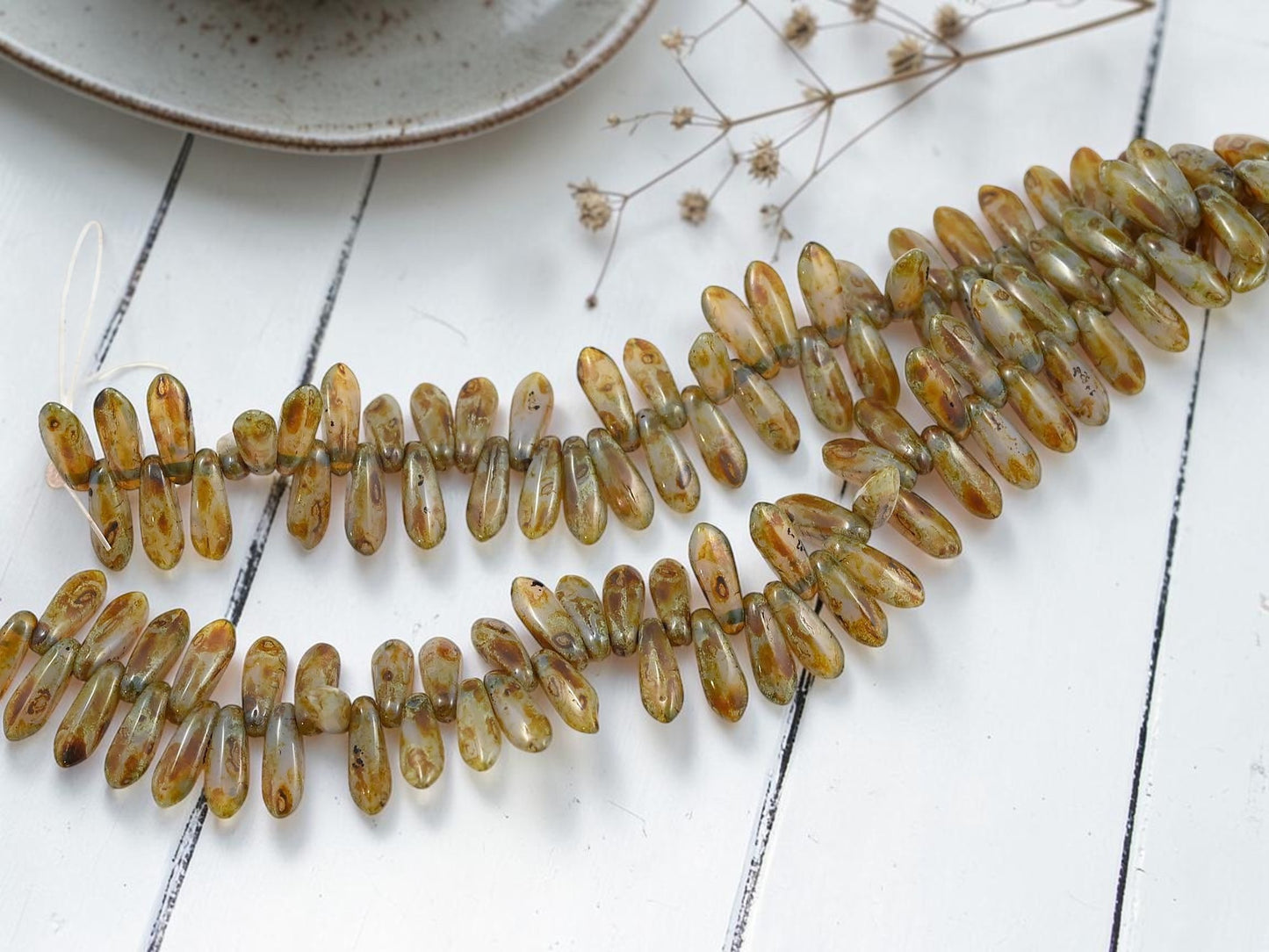 4x10mm Milky Crystal Picasso Dagger Beads - 5.5" Strand