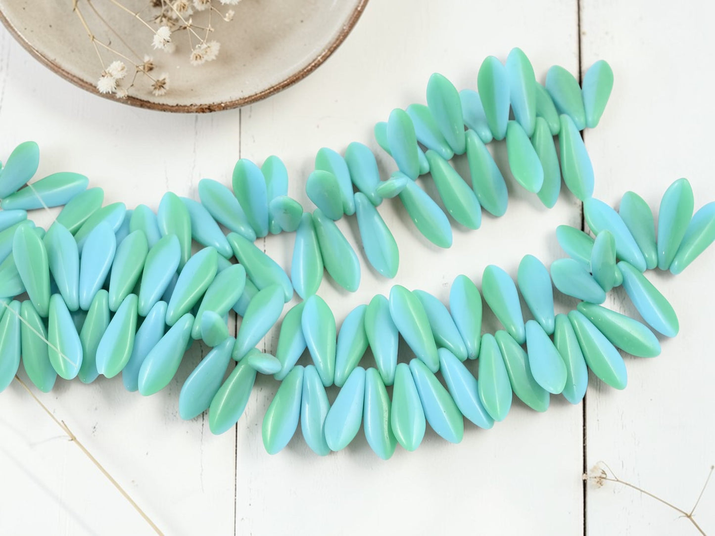 *49* 5x16mm Opaque Blended Blue + Turquoise Dagger Beads