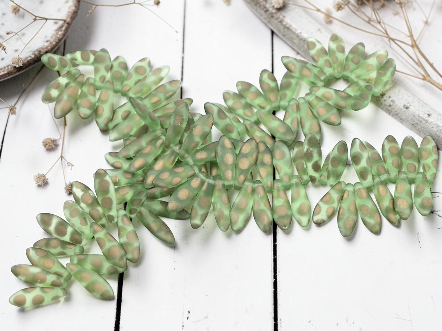 *49* 5x16mm Matte Olivine Copper Peacock Dagger Beads