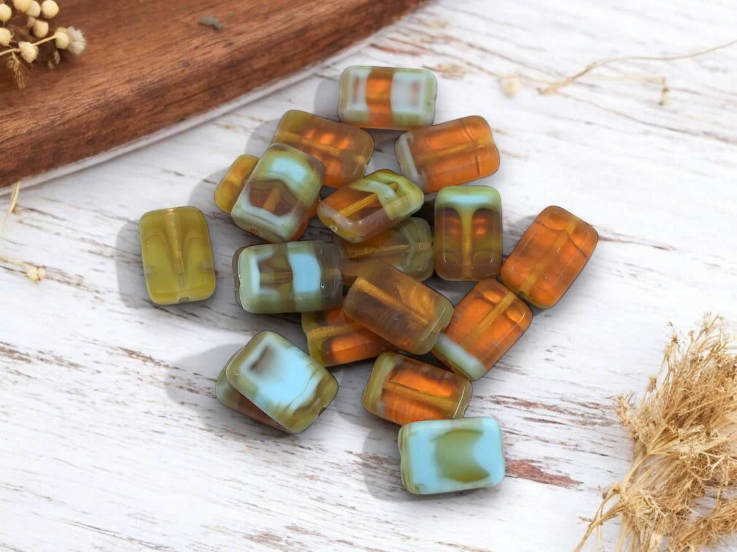 *24* 8x12mm Table Cut Blended Turquoise Topaz Rectangle Beads