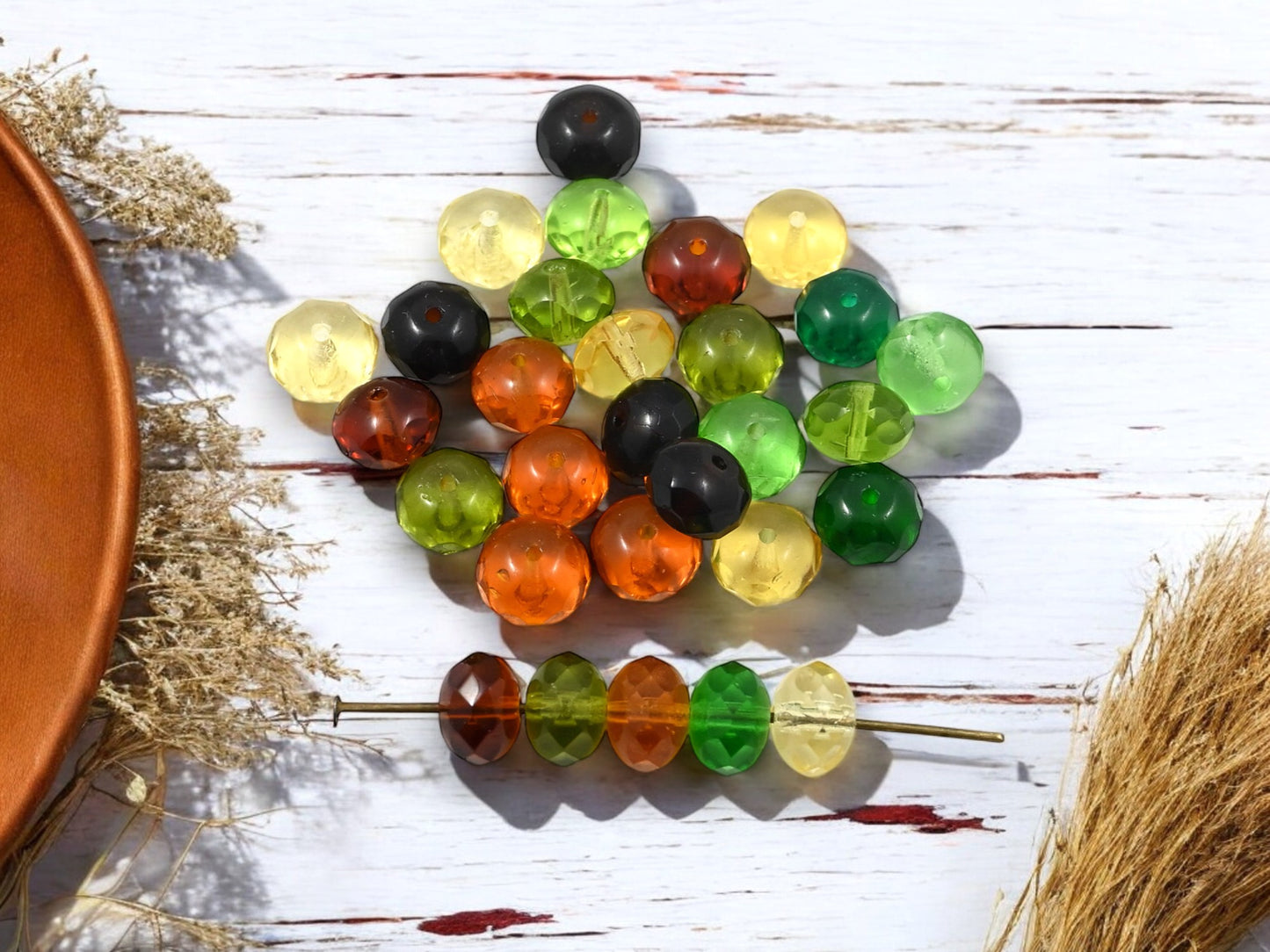 *25* 6x8mm Mixed Translucent Fall Tone Fire Polished Rondelle Beads