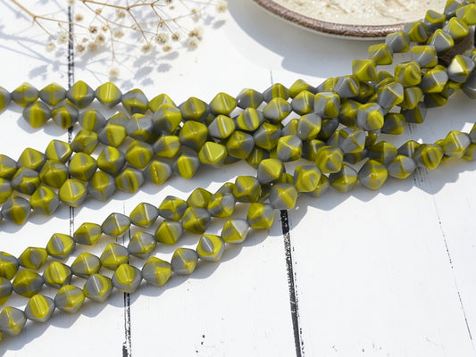 *25* 8x7mm Gray + Yellow Bicone Beads