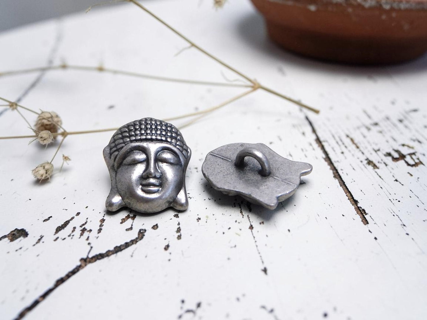 16x14mm Antique Silver Buddha Face Metal Shank Button