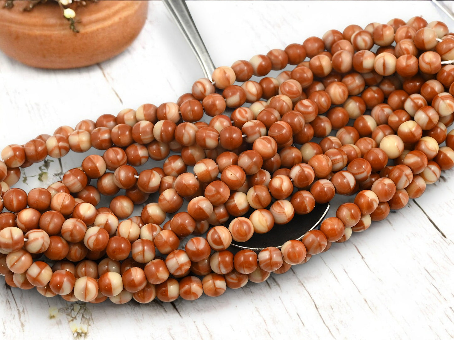 *50* 6mm Blended Beige + Burnt Umber Round Druk Beads