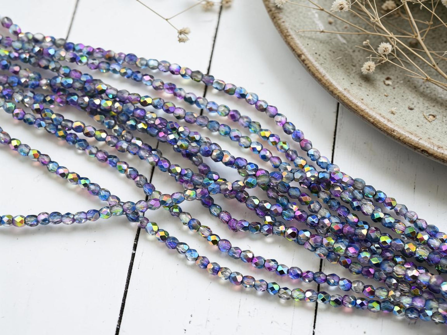 50* 3mm Metallic Blue Orchid Fire Polished Round Beads
