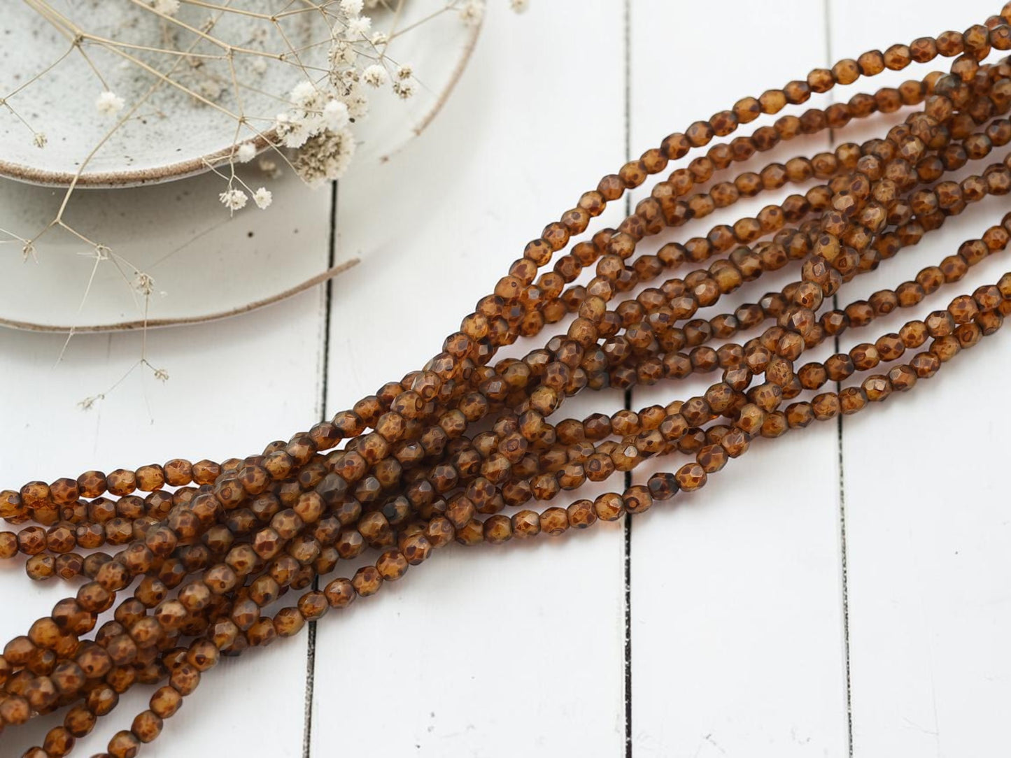 *50* 3mm Matte Dark Amber Picasso Fire Polished Round Beads