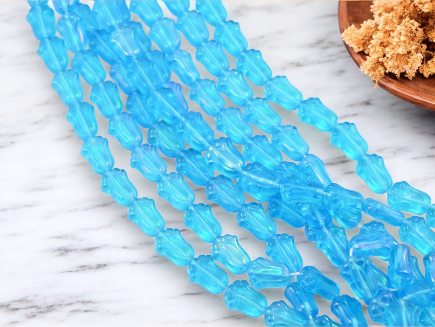 *15* 12x8mm Aqua Luster Tulip Beads