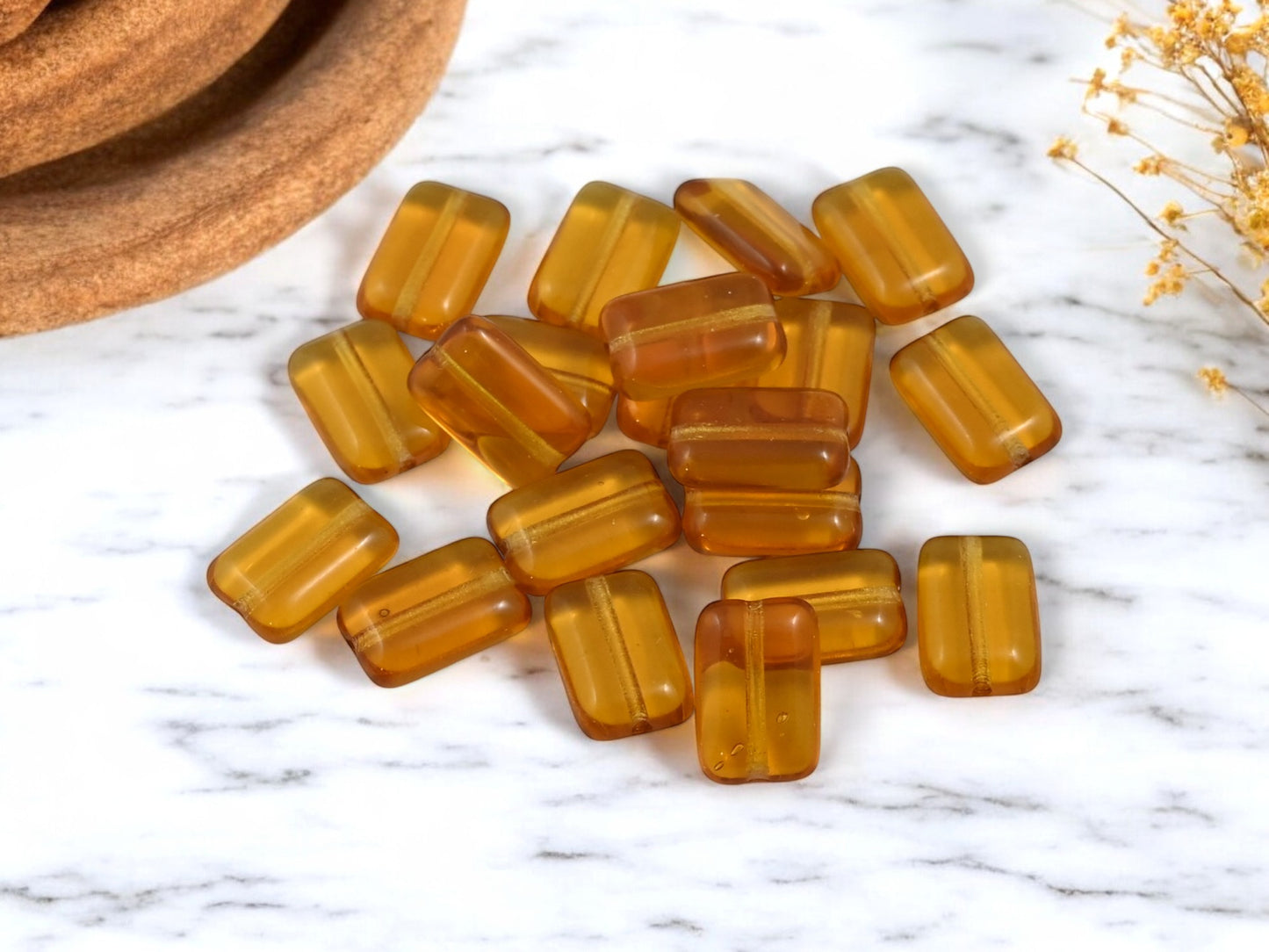 *50* 12x8mm Transparent Amber Flat "Chiclet" Rectangle Beads