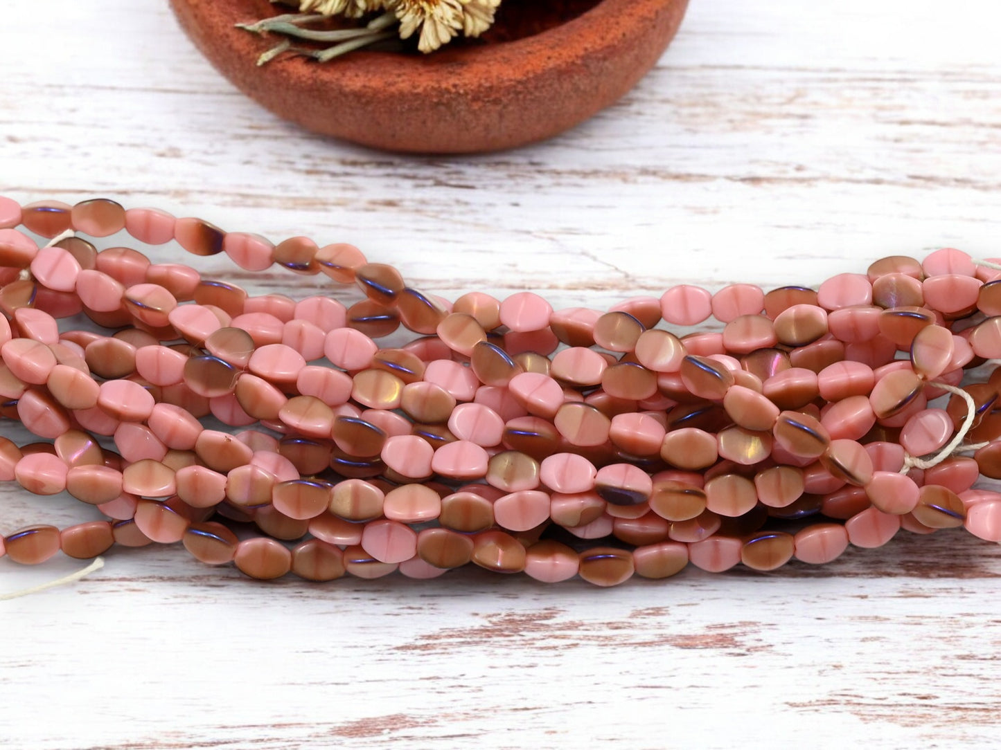 *50* 5x4mm Opaque Coral Pink Celsian Pinch Beads