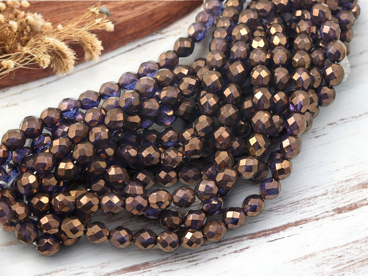 *25* 8mm Bronze Amethyst Illusion Fire Polished Round Beads