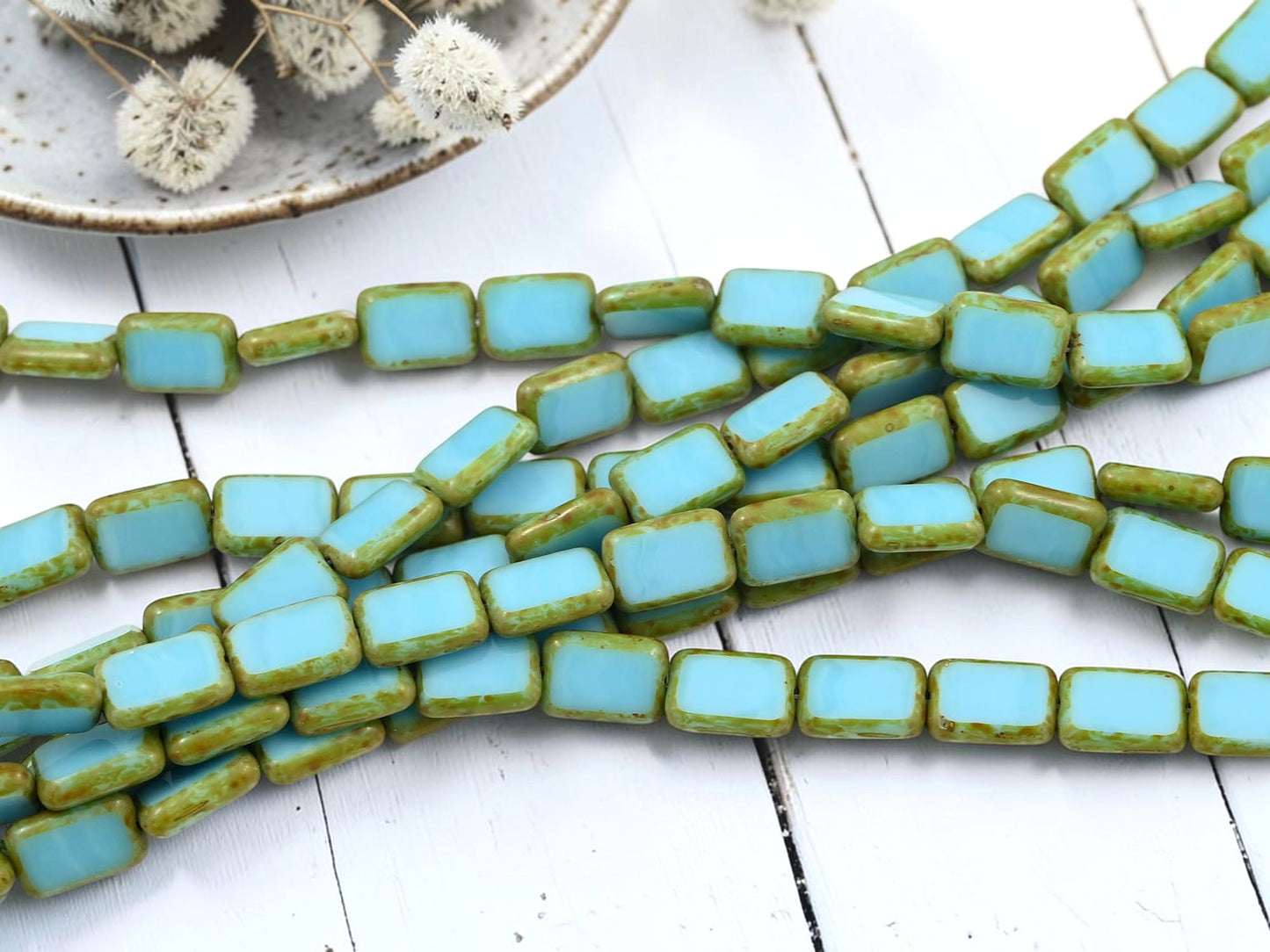 *13* 12x8mm Blue Turquoise Picasso Table Cut Rectangle Beads