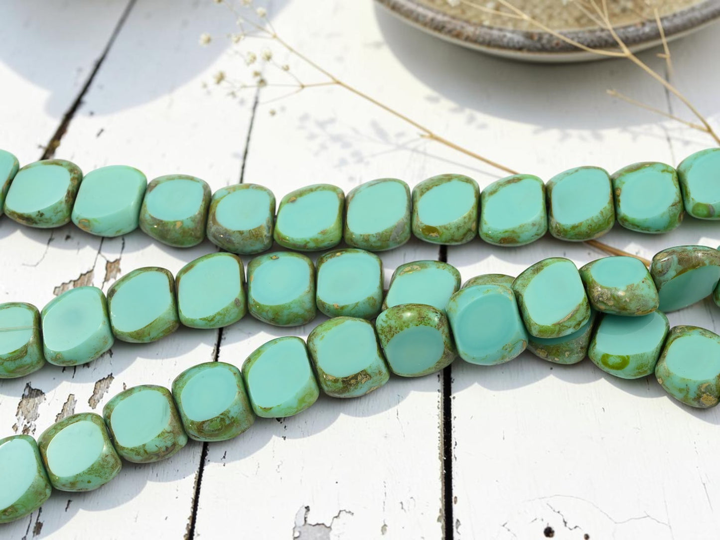 *14* 15x13mm Turquoise Picasso Table Cut Pillow Rectangle Beads
