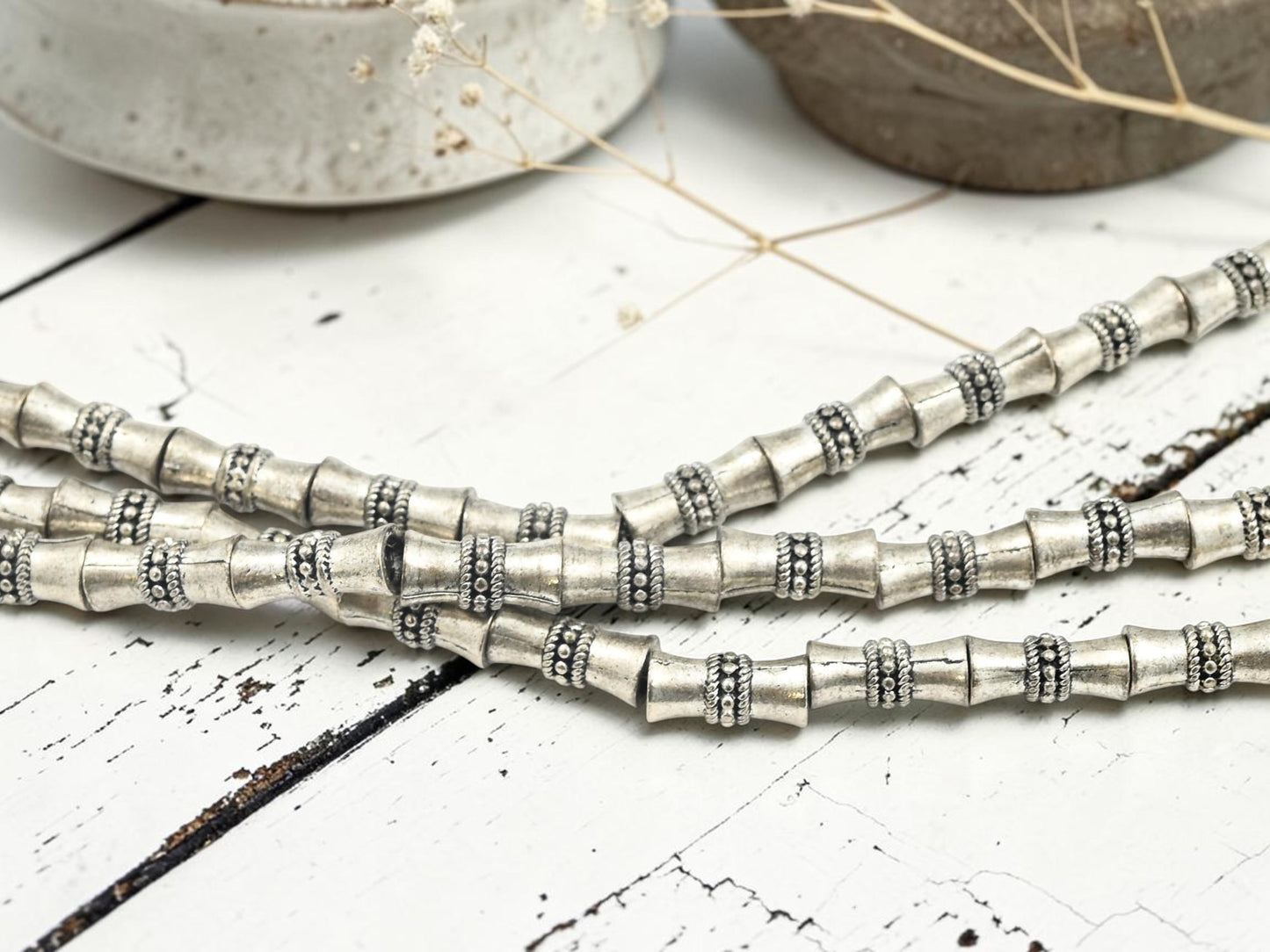 *14* 15x6mm Antique Silver Double Barrel Beads