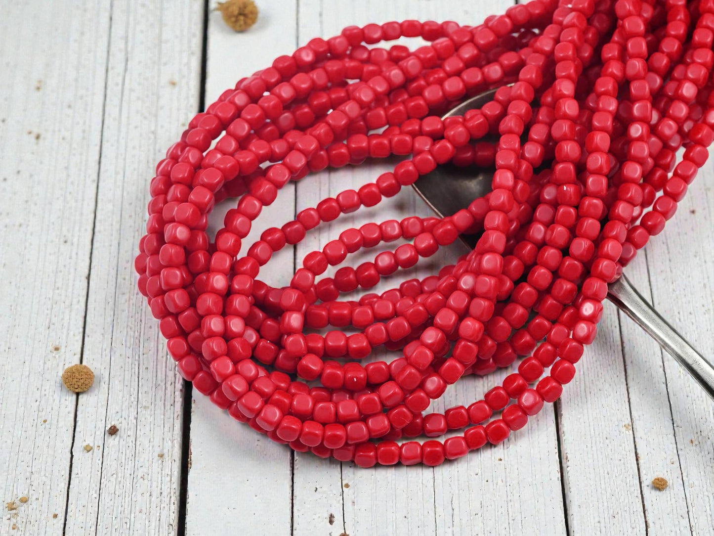 *100* 4mm Opaque Red Cube Beads