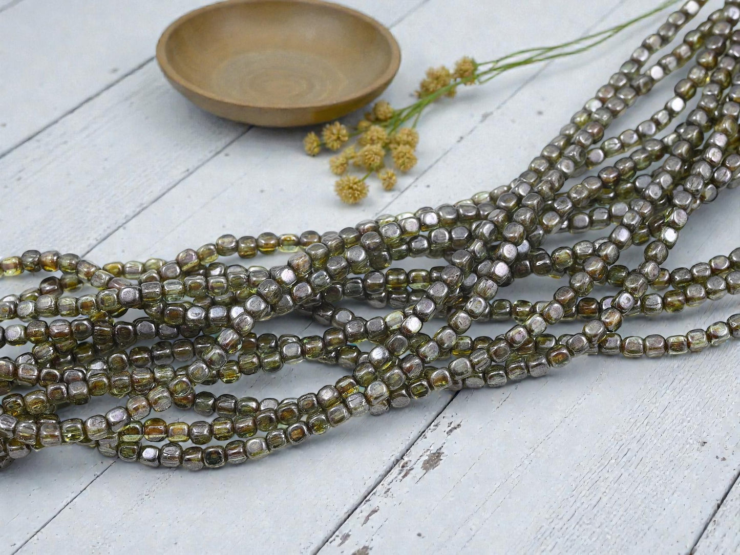 *100* 4mm Transparent Green Luster Picasso Cube Beads