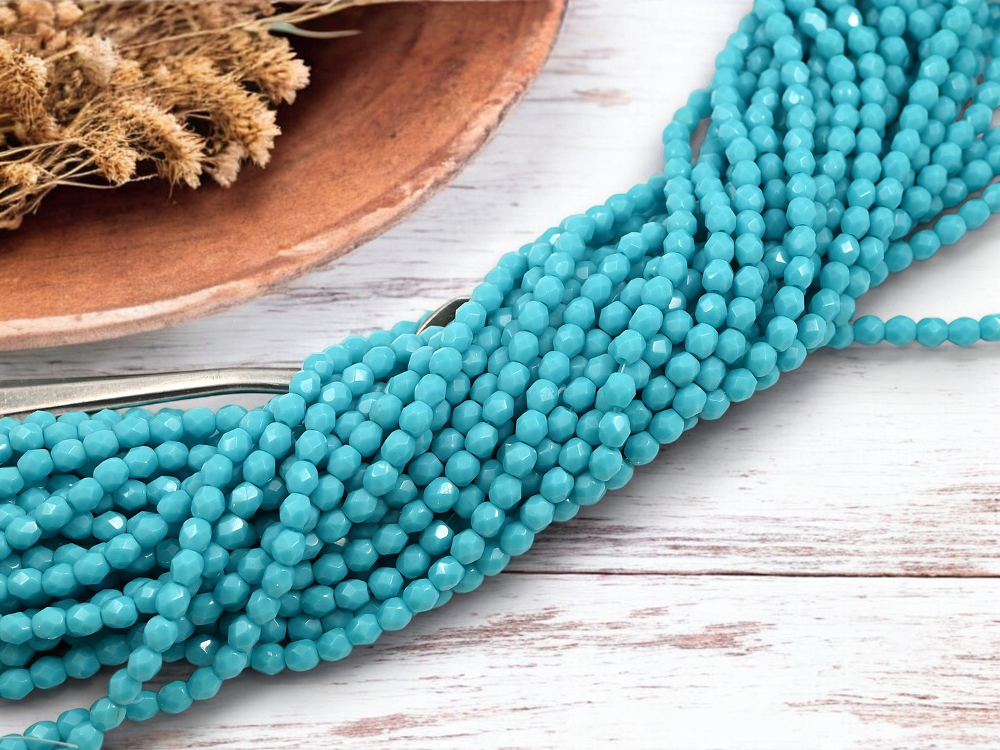 *50* 4mm Opaque Blue Turquoise Fire Polished Round Beads