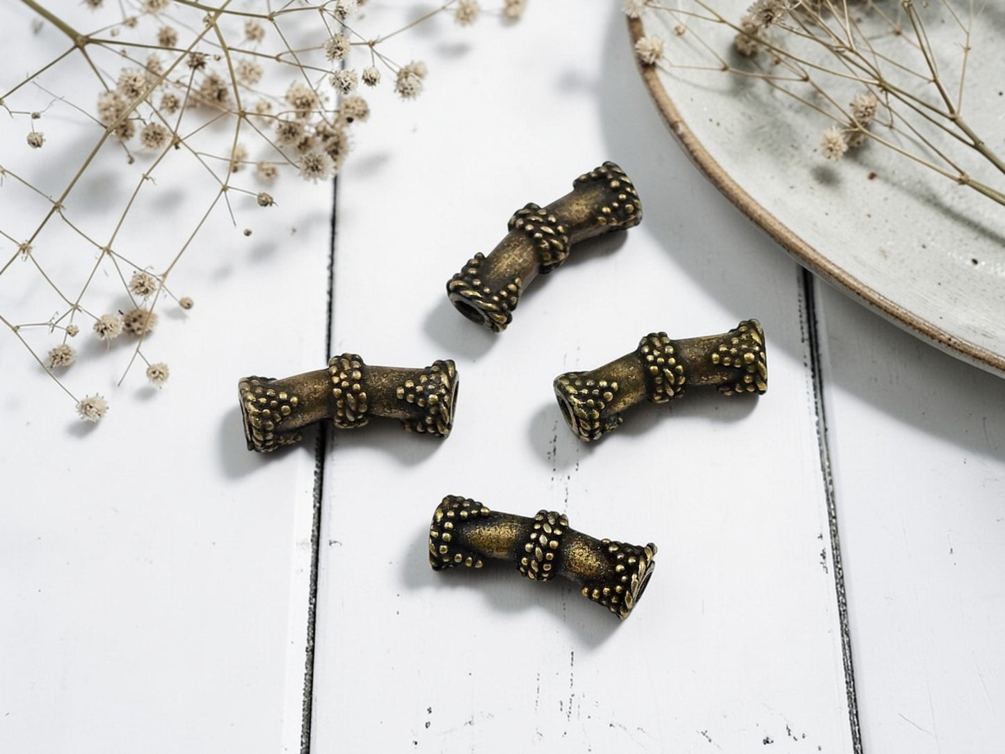 *4* 13x5mm Antique Bronze Curved Tube Beads