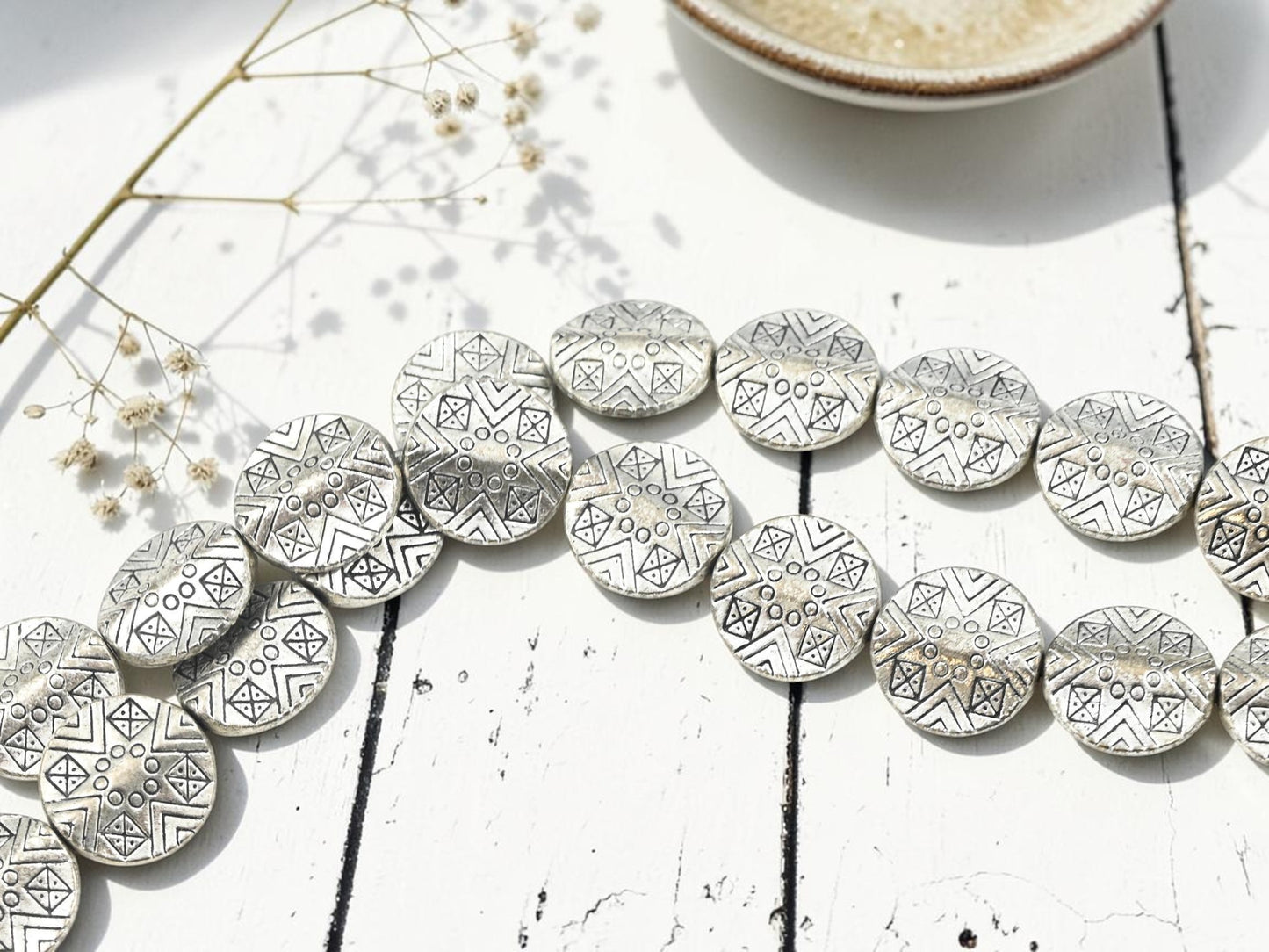 *13* 16mm Antique Silver Flat Disc Beads