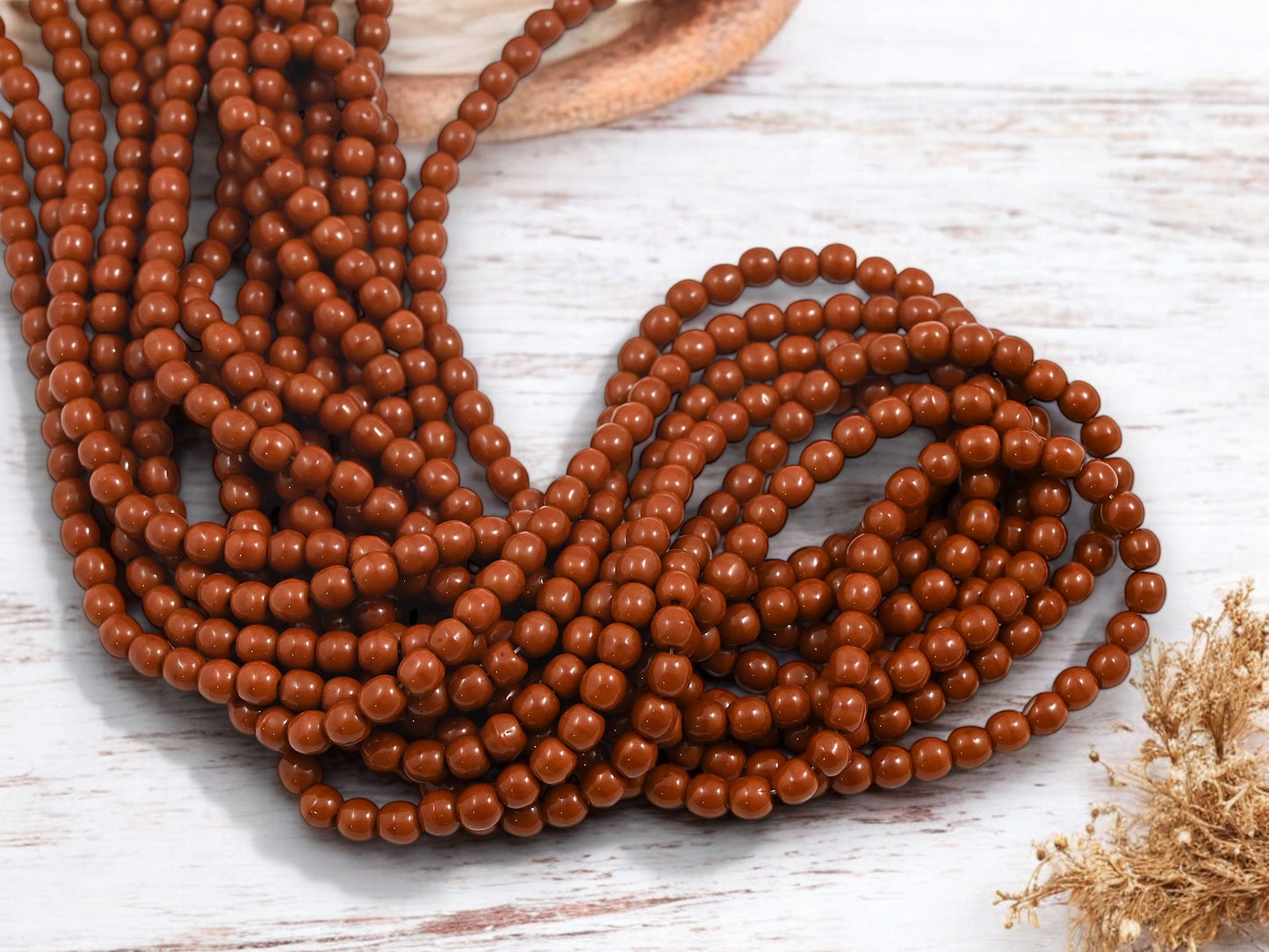 *100* 4mm Opaque Umber Round Druk Beads