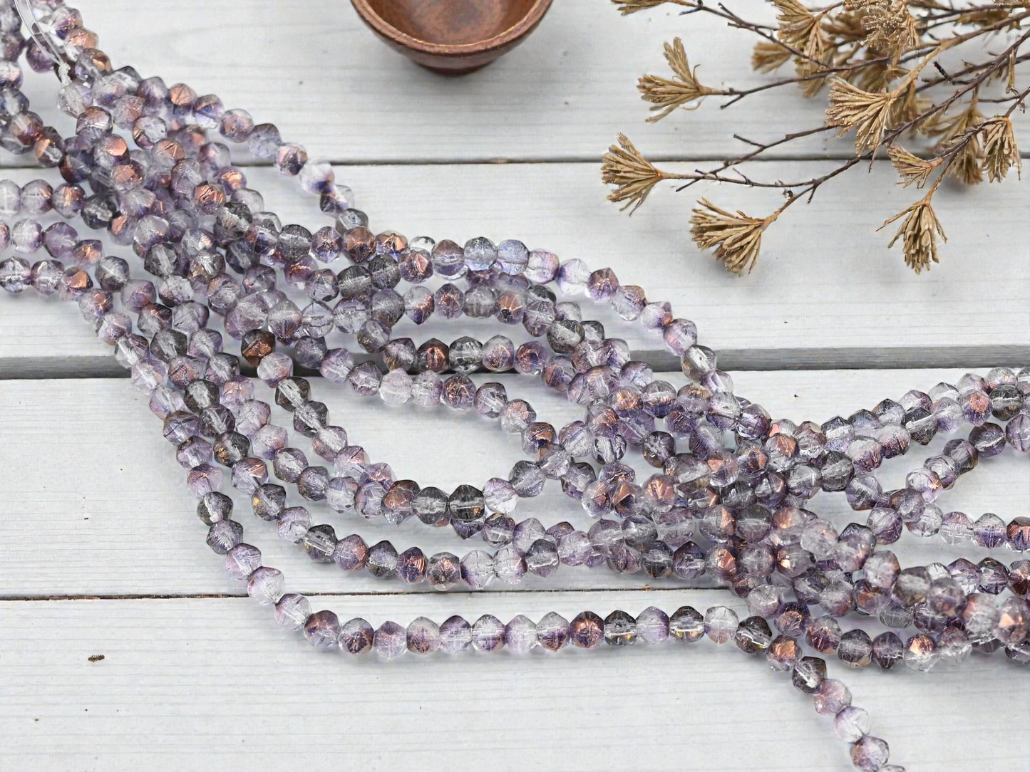 *50* 4mm Amethyst Copper Luster English Cut Round Beads