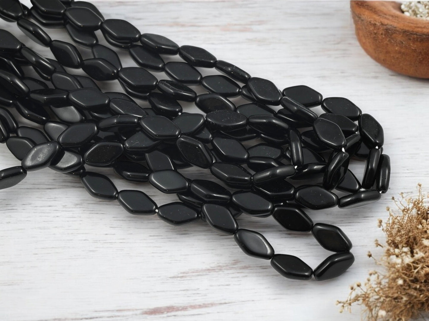 *25* 13x8mm Jet Black Flat Diamond Beads