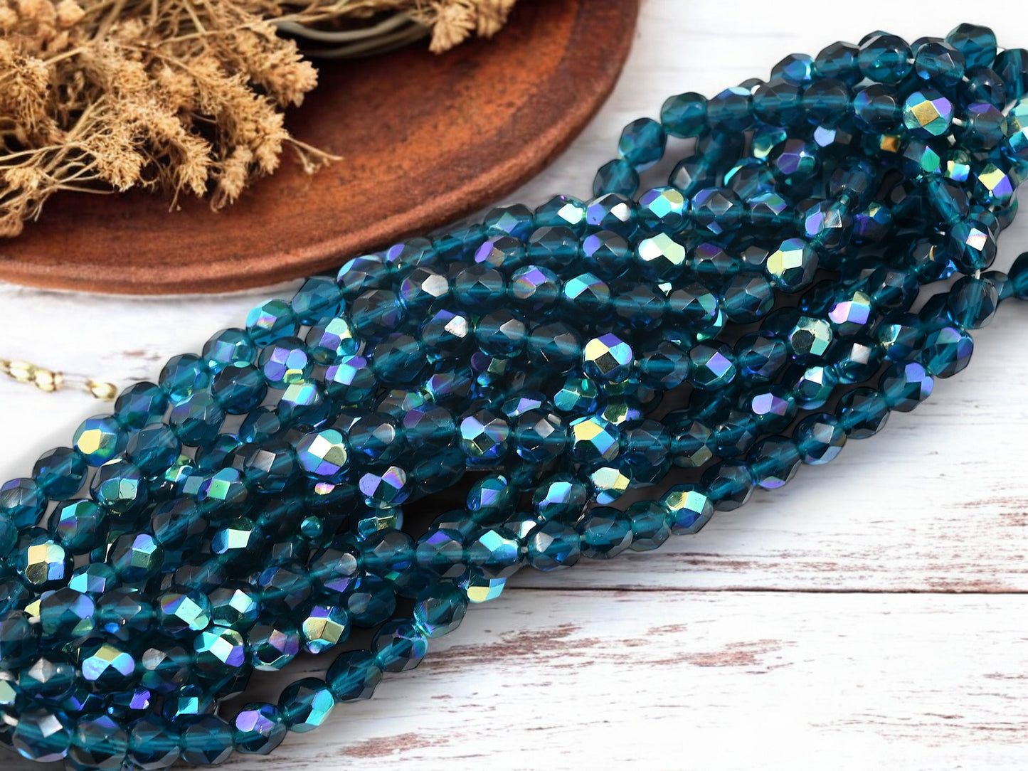 *25* 6mm Capri Blue Vitrail Fire Polished Round Beads