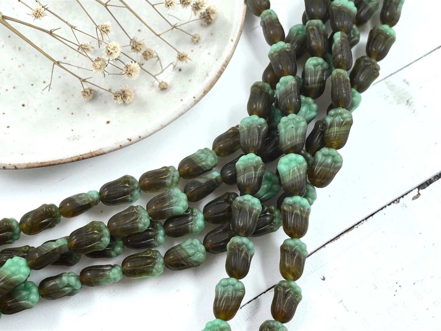*19* 12x8mm Blended Dark Topaz + Turquoise Tulip Flower Beads