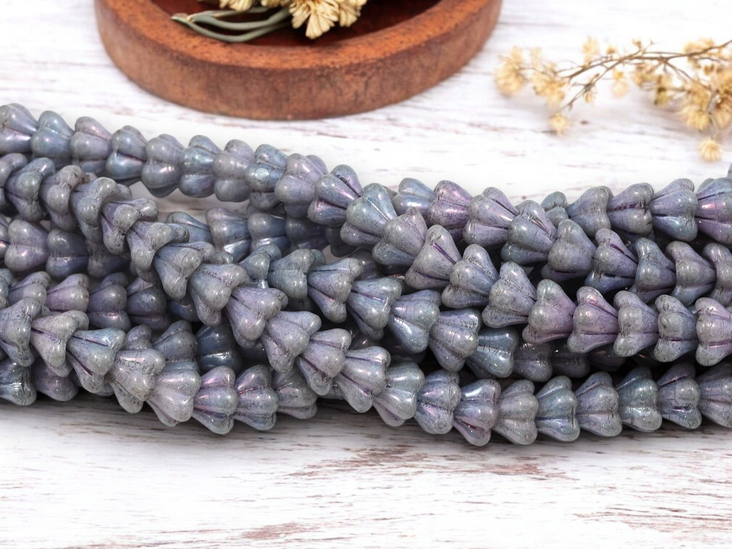 *25* 8x6mm Opaque Amethyst Luster Bell Flower Beads