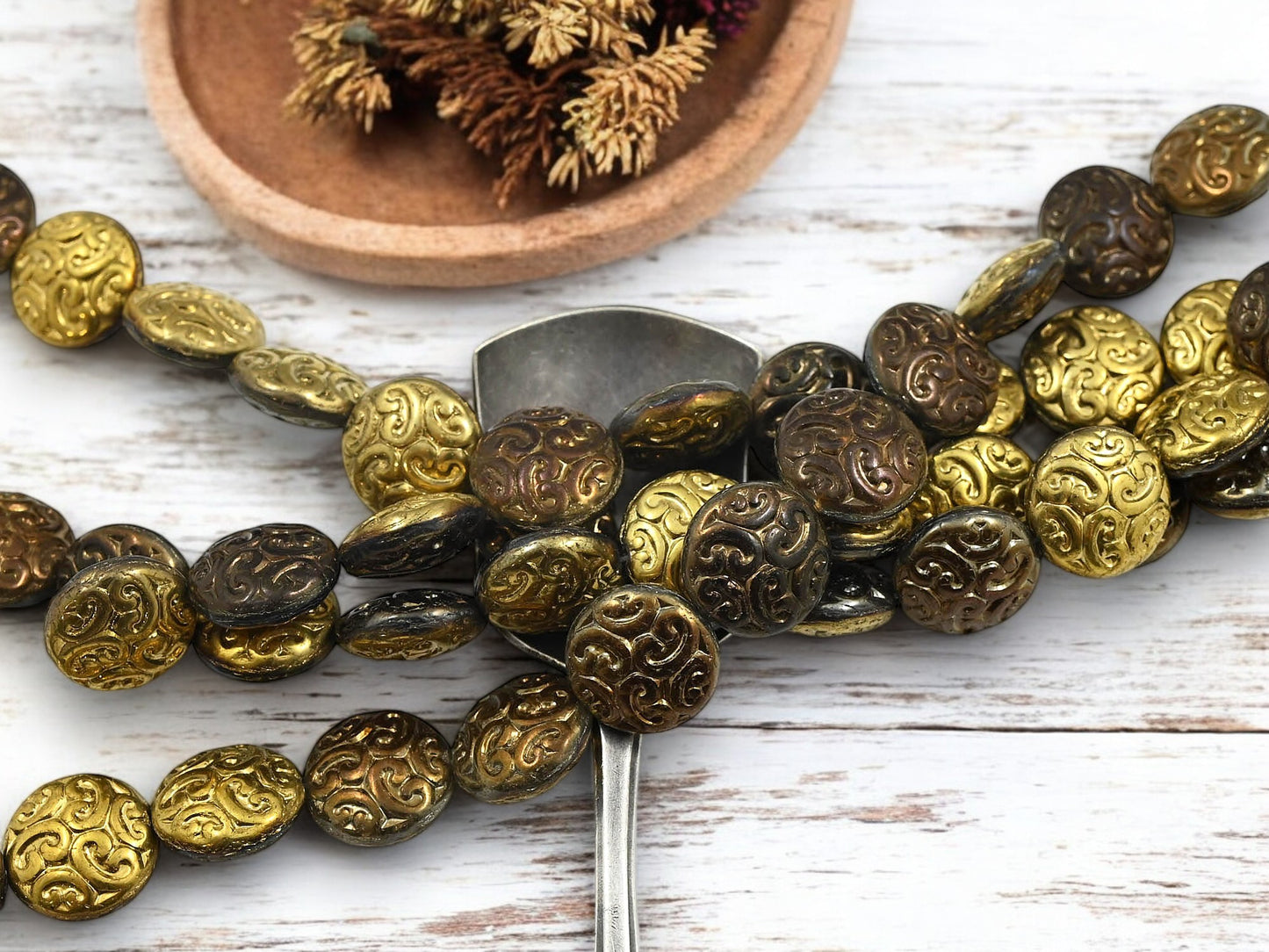 *14* 13mm California Bronze Paisley Button Beads
