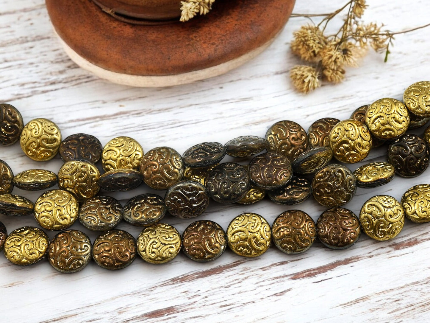 *14* 13mm California Bronze Paisley Button Beads