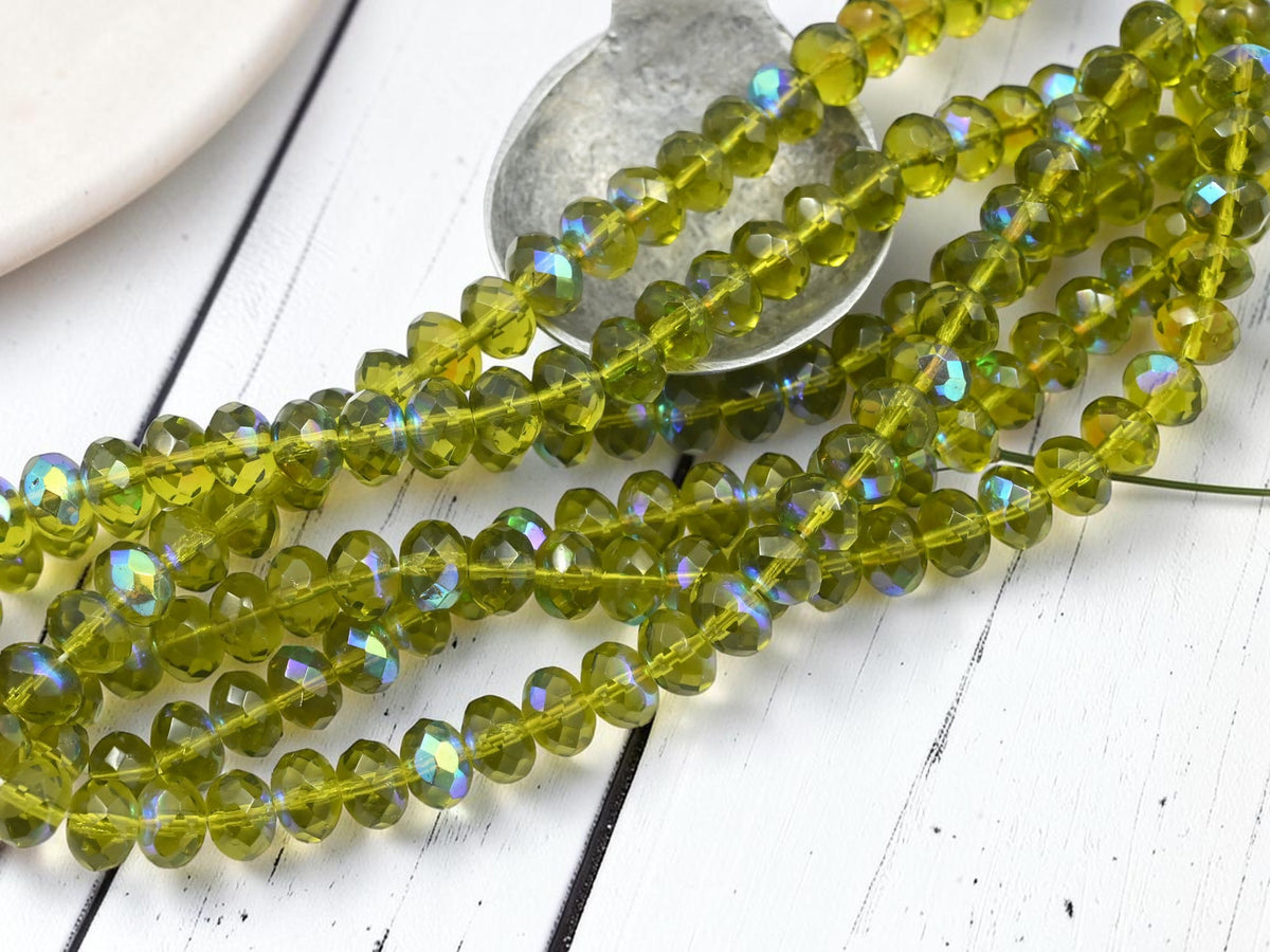*25* 6x8mm Olive AB Fire Polished Rondelle Beads