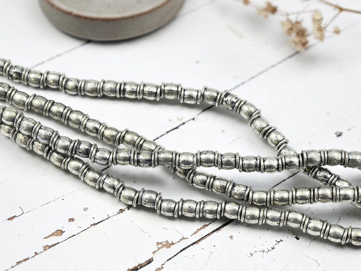 *32* 6x5mm Antique Silver Barrel Spacer Beads