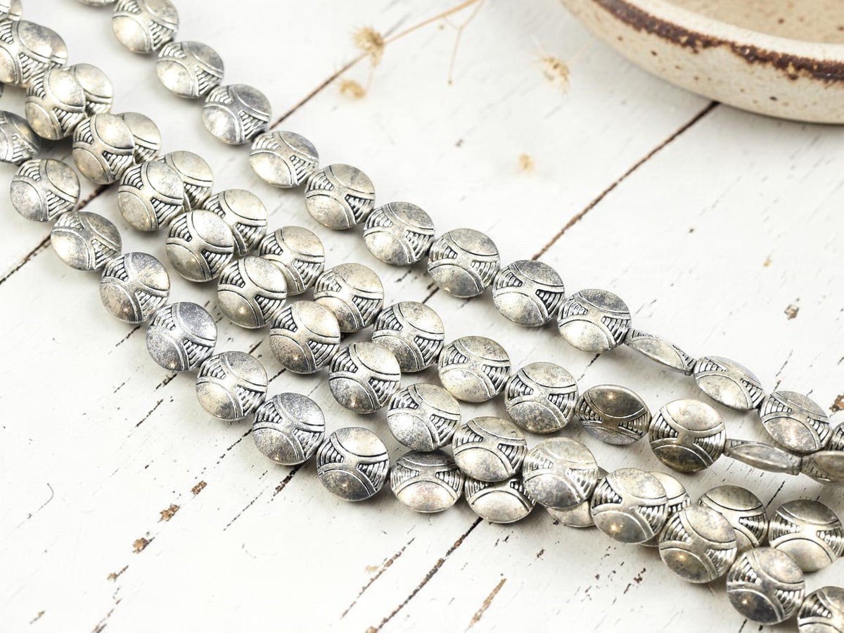 *20* 10mm Antique Silver Beveled Disc Beads