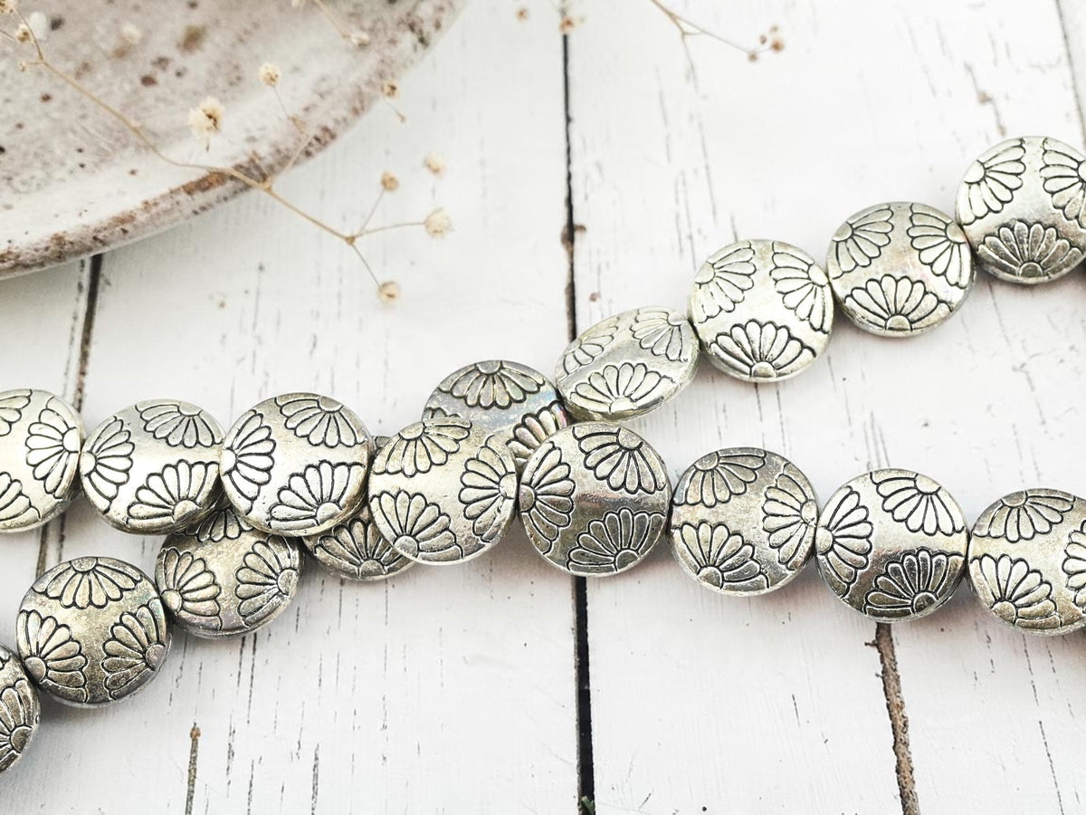 *17* 12mm Antique Silver Beveled Flat Disc Beas