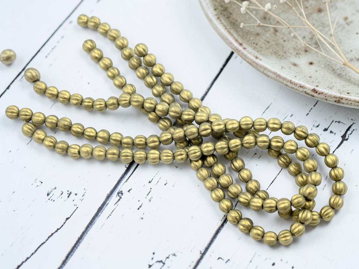 *50* 5mm Metallic Suede Gold Round Melon Round Beads