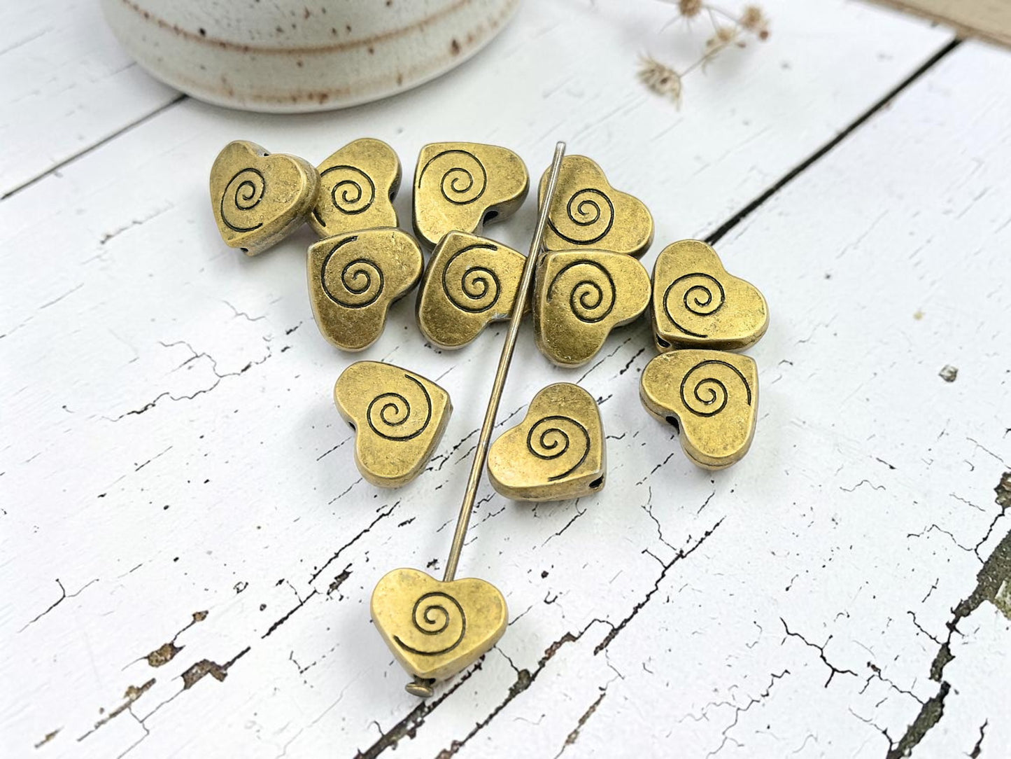 *12* 12x9mm Antique Brass Flat Heart Beads