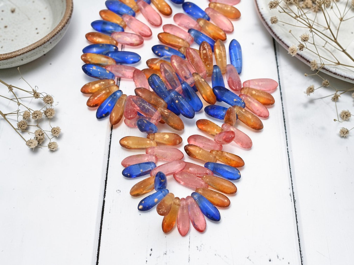 *50* 10x3mm Gold Splattered Summer Fiesta Dagger Beads