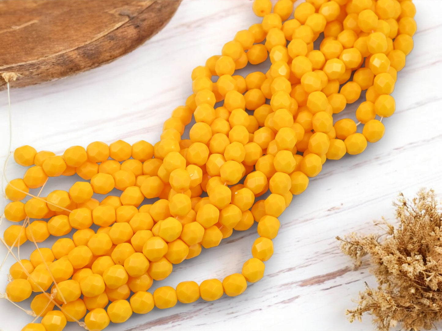 *25* 6mm Opaque Sunflower Yellow Fire Polished Round Beads