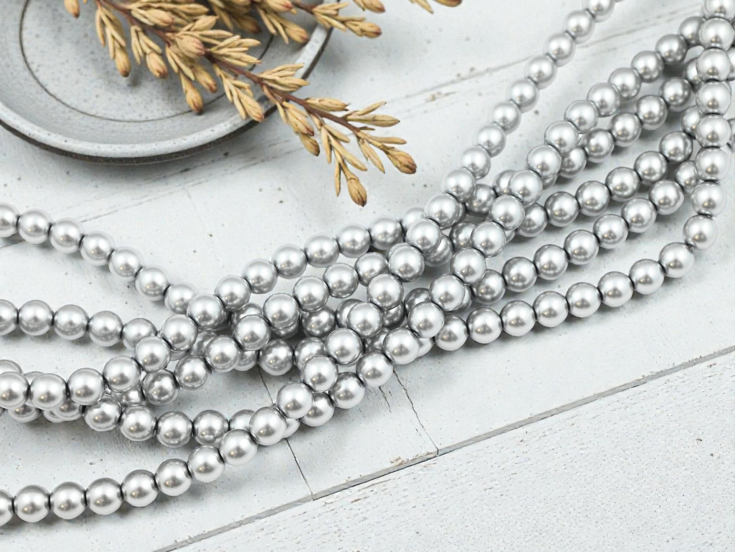*50* 6mm Silver Pearl Round Druk Beads
